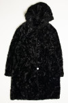 Textured Black Hooded Utex Faux Fur Coat