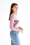 Bright Violet Nature Print Long Sleeve Mesh Tee