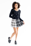 Black/White Spliced Pleated Plaid Mini Skirt