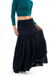 Black Smocked Waist Tiered Maxi Skirt