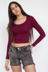 Long Sleeve Crop Top Scoop Neck