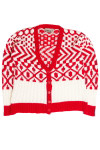 Red & White Geometric Pattern Cardigan