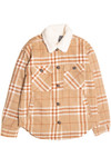 Camel Sherpa Collar Plaid Trucker Jacket