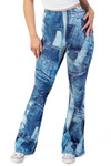 Patchwork Denim Print Flare Pants