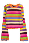 Orange Bell Sleeve Crochet Stripe Sweater