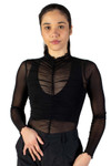 Black Long Sleeve Ruched Mesh Bodysuit