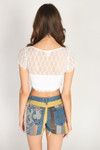 Cinch Front Diamond Mesh Crop Top