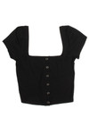 Black Square Neck Button Front Crop Tee