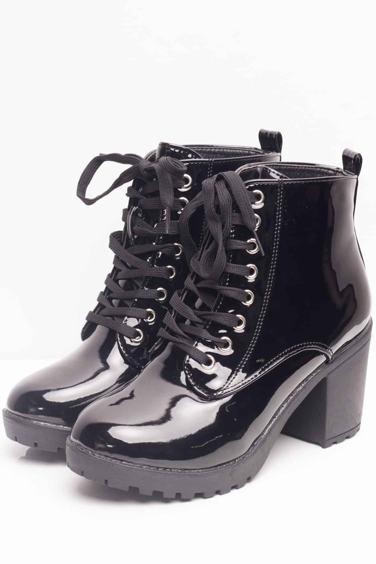 Black Patent Laceup Boots - Ragstock.com