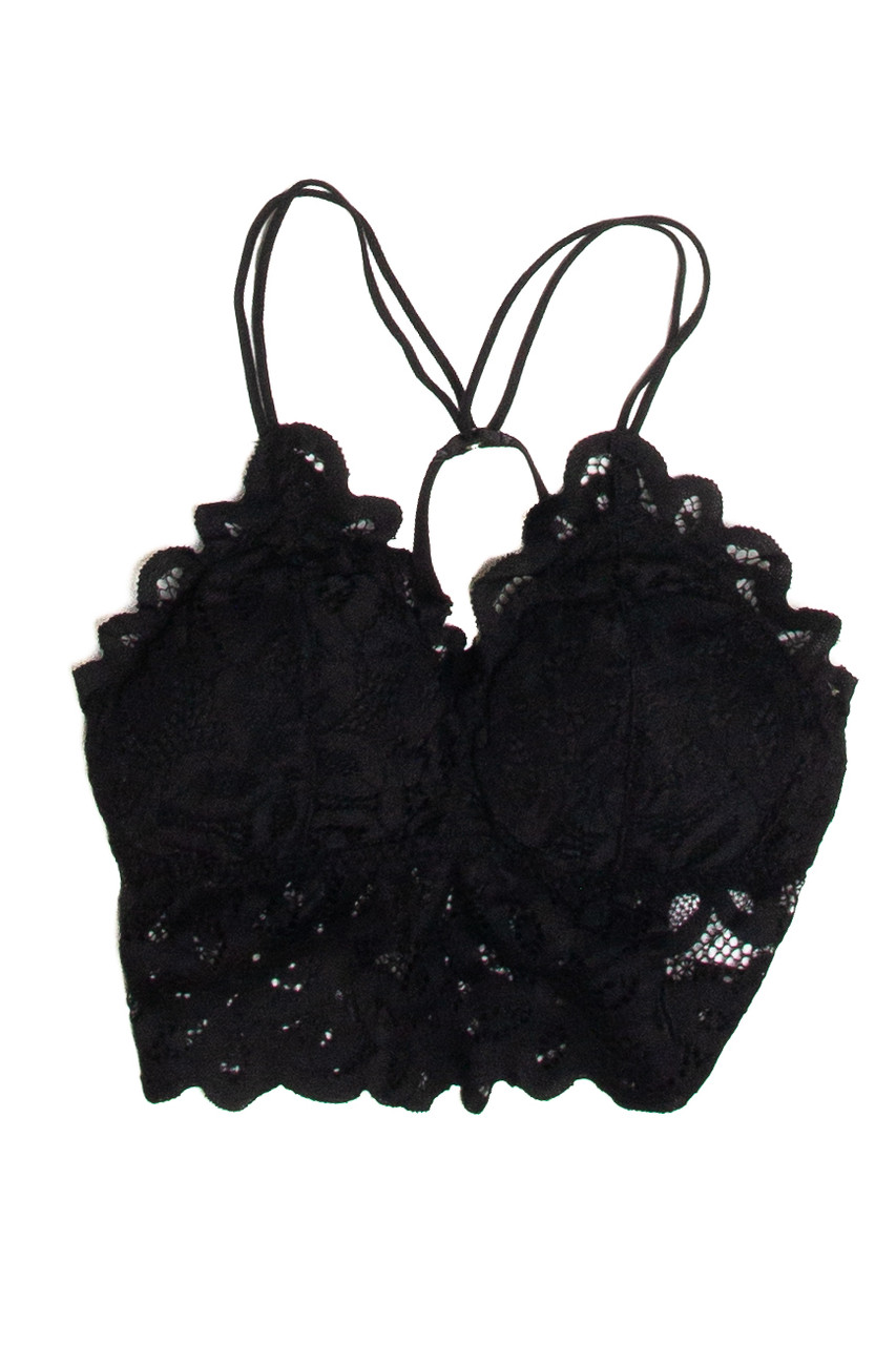 Buy MIXT by Nykaa Fashion Black V Neck Strappy Lace Crop Bralette