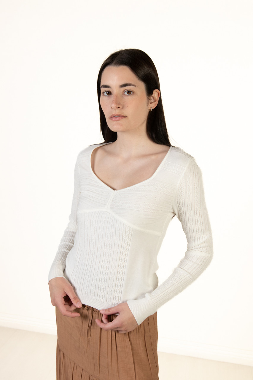 Ivory Ribbed Sweater Bodysuit 