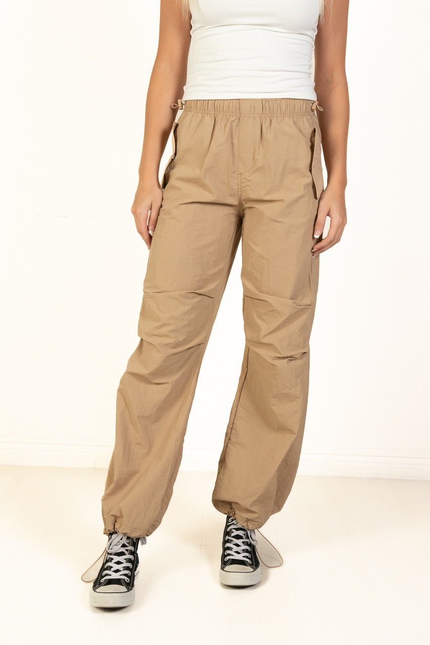 Khaki Drawstring Parachute Pants