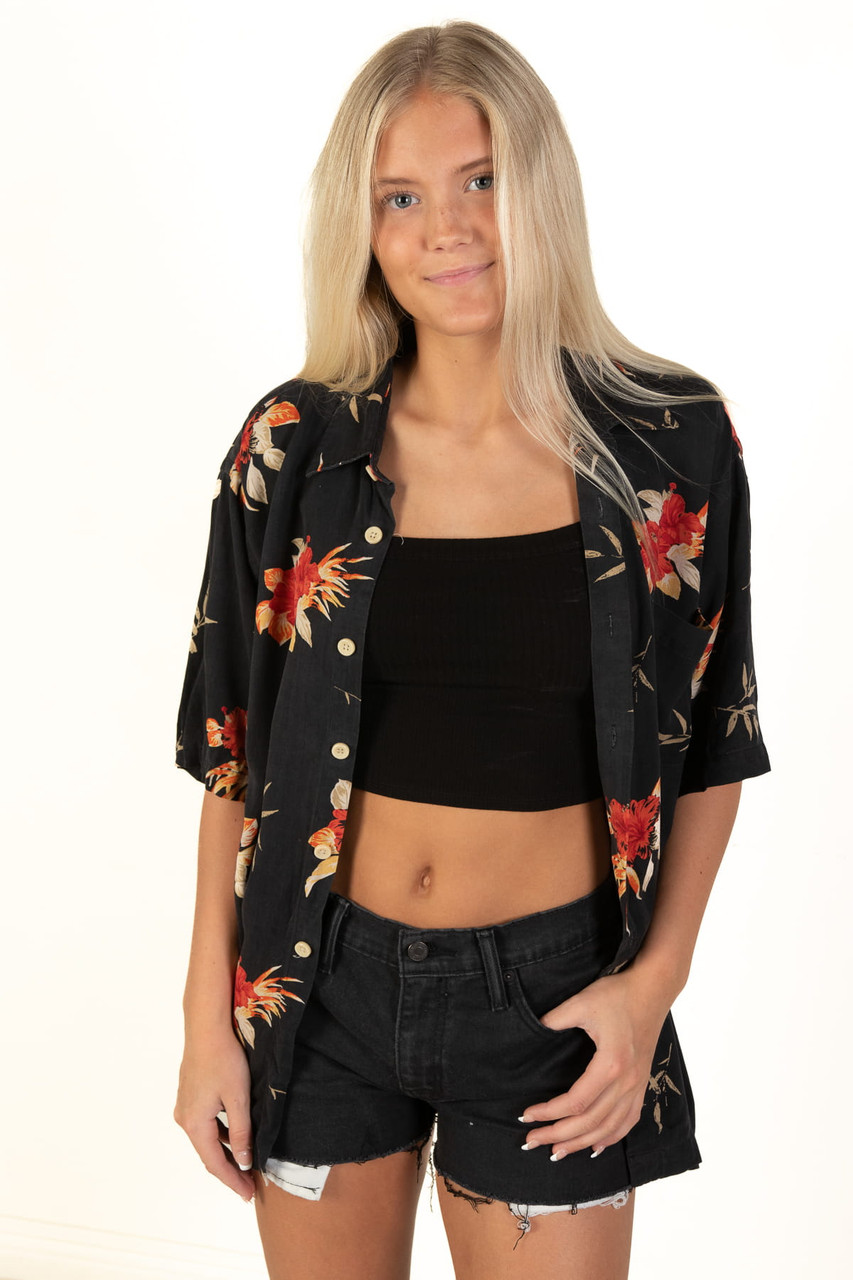 Women's - Oversized Hawaiian Shirt in Black