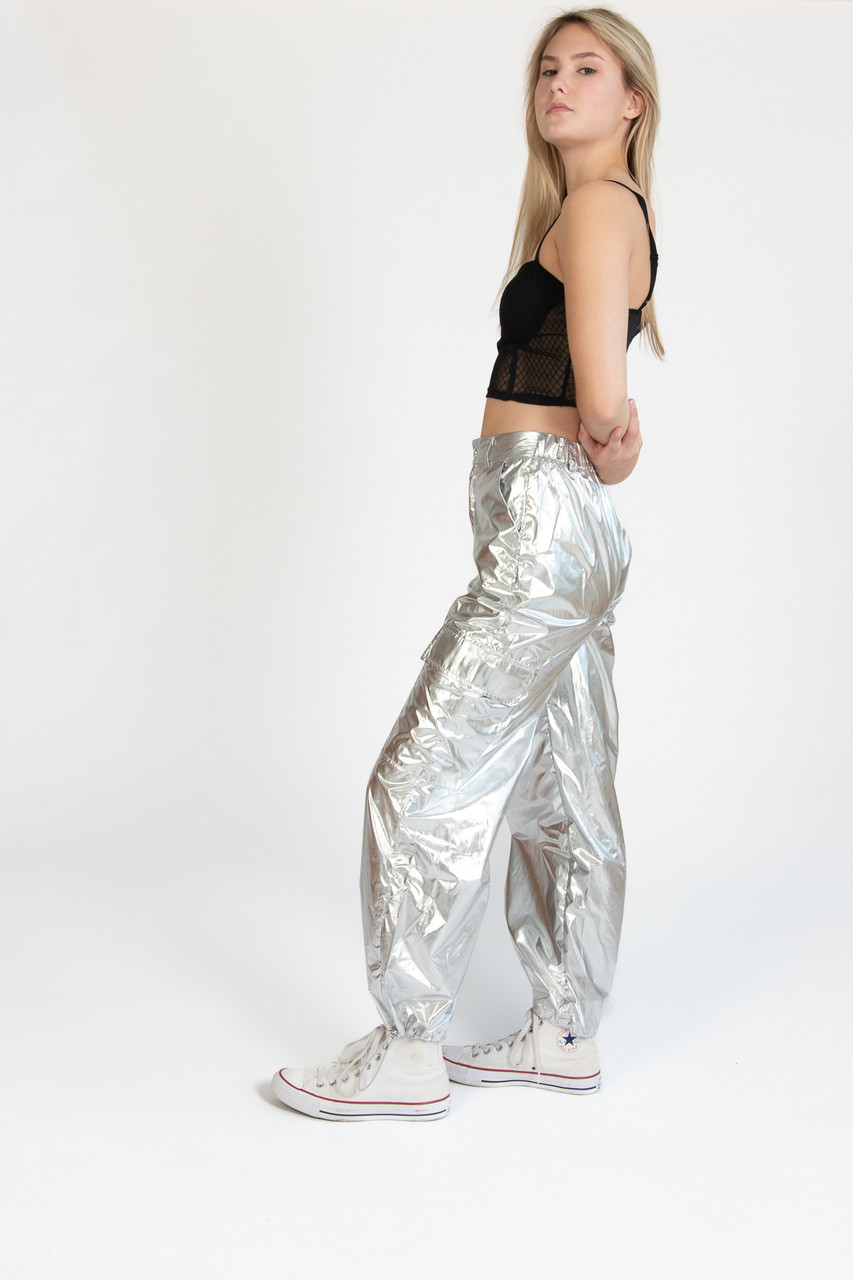 Silver Metallic Parachute Pants