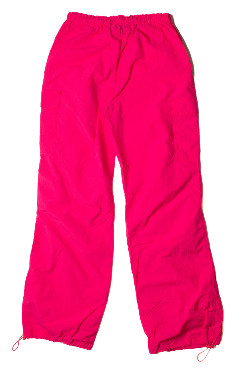 Hot Pink Drawstring Cargo Parachute Pants