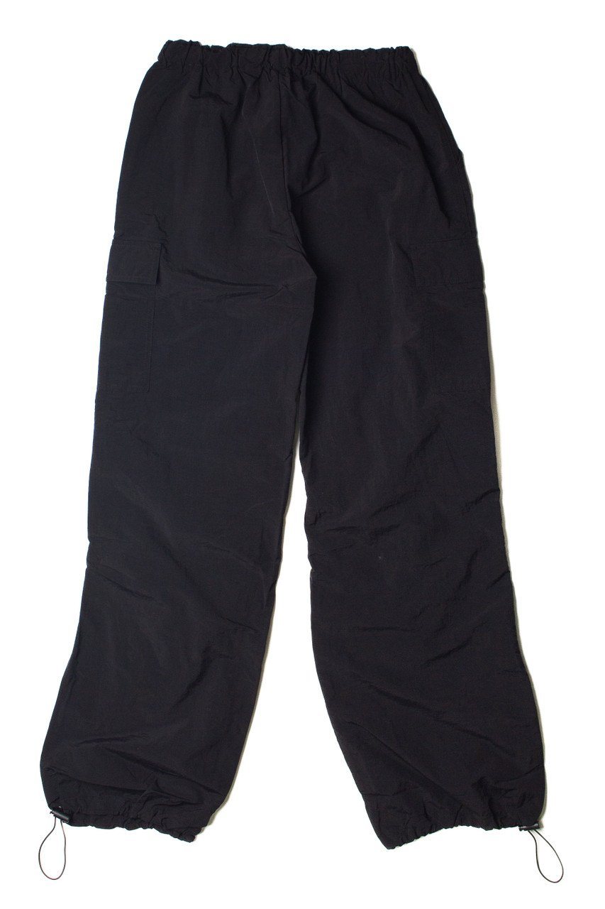 Black Drawstring Cargo Parachute Pants