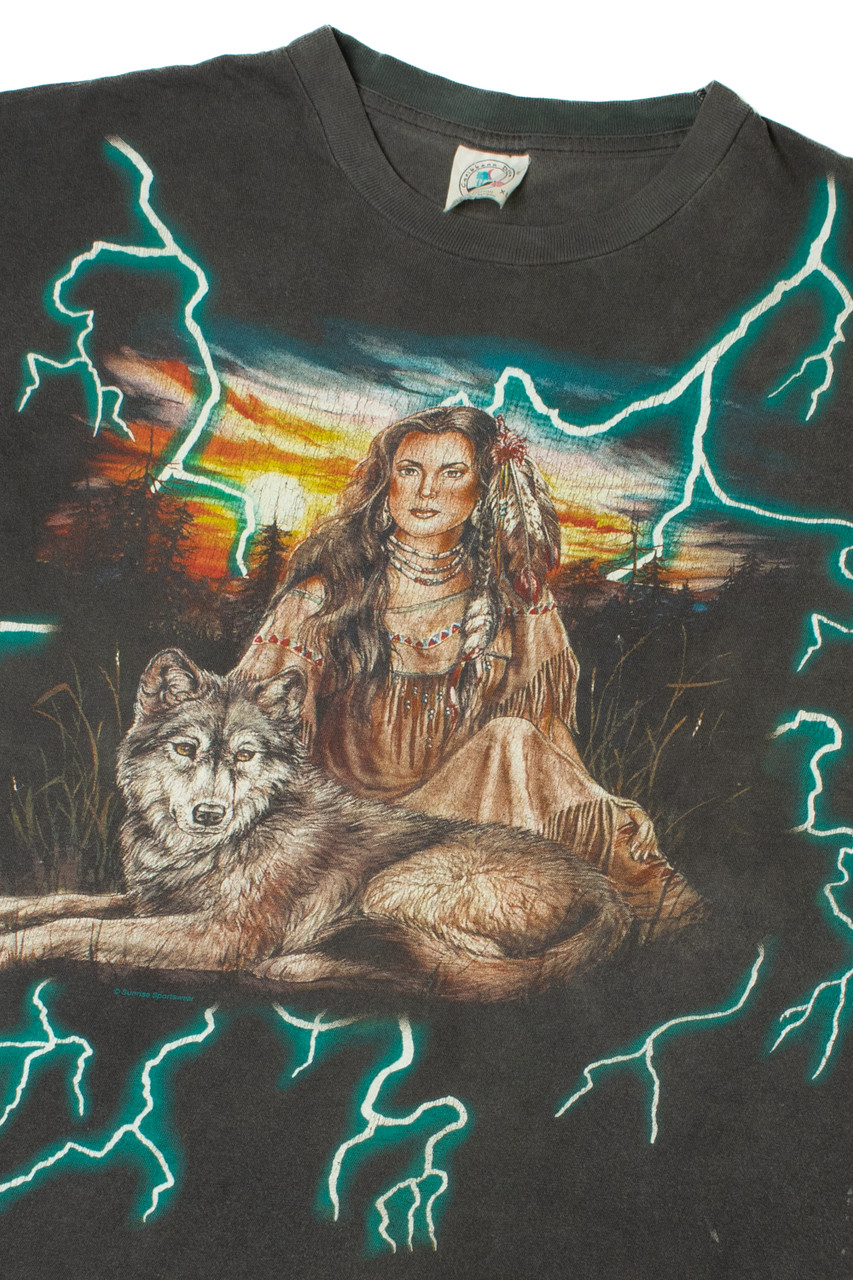 Vintage American Thunder Native Wolf T-Shirt