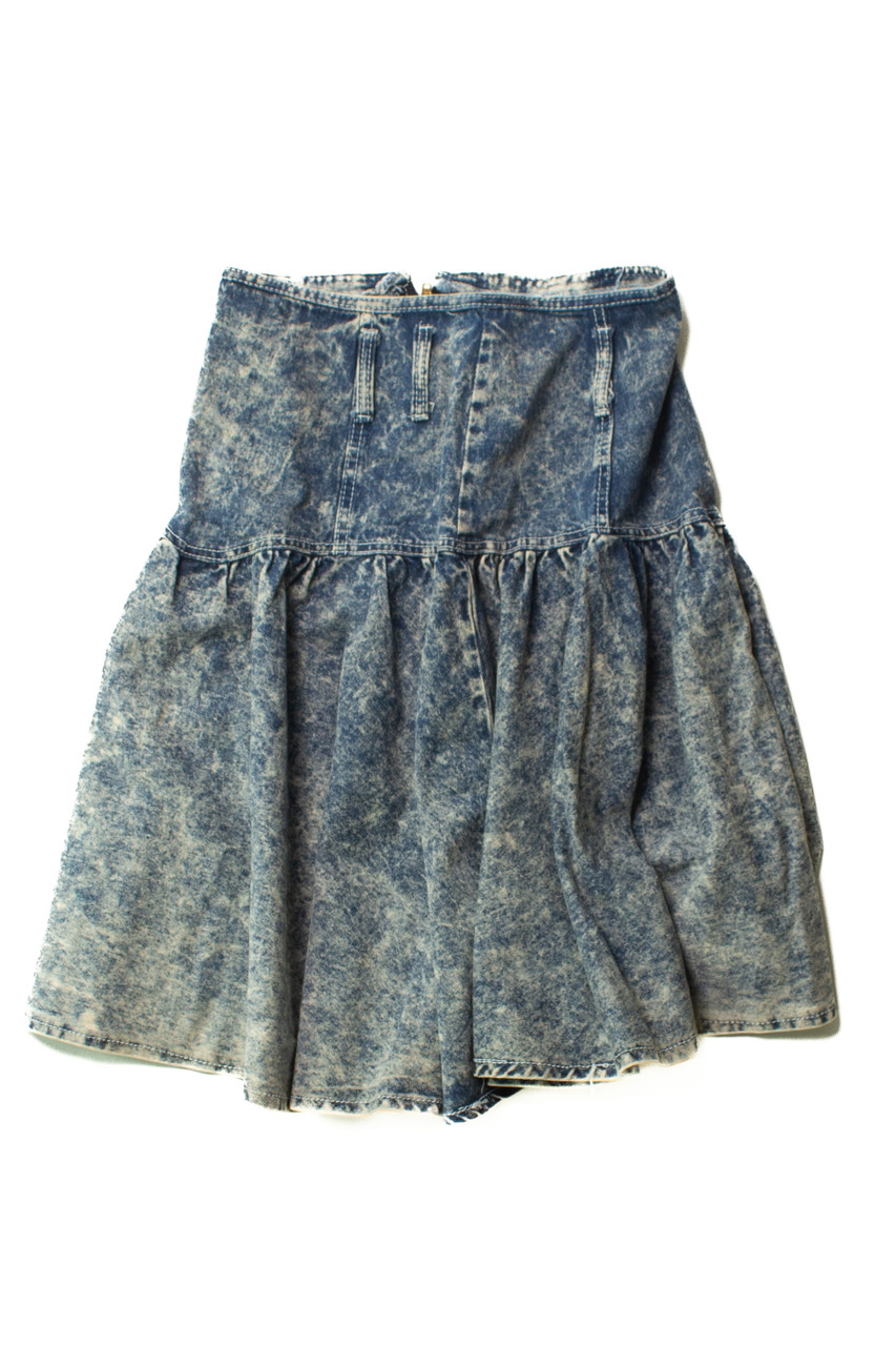 Vintage Acid Wash High Waisted Denim Skirt (1980s)