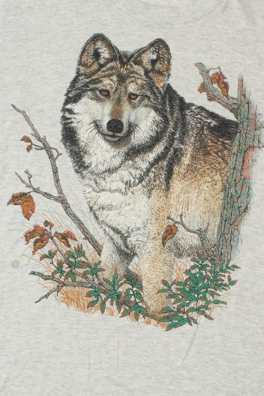 Vintage Woodland Wolf Single Stitch T-Shirt - Ragstock.com