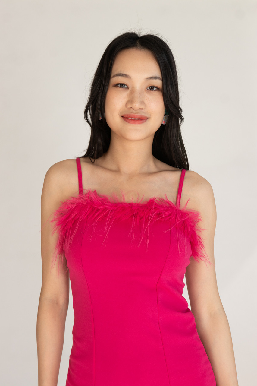 Feather Trim Cami Mini Dress