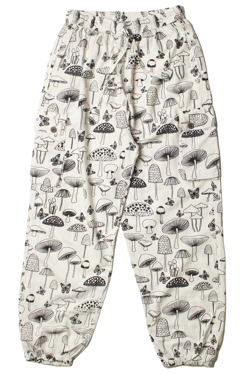 Black White Mushroom Print Joggers