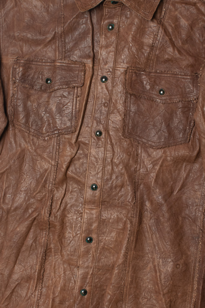 Vintage Distressed Edge Murano Sport Leather Shirt