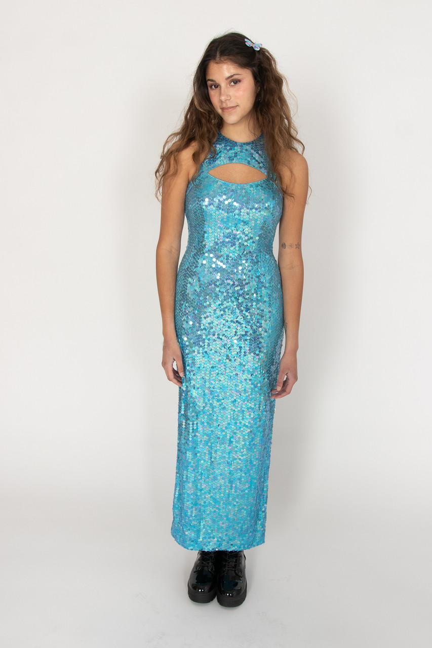 Vintage Adrianna Papell Blue Sequin Dress