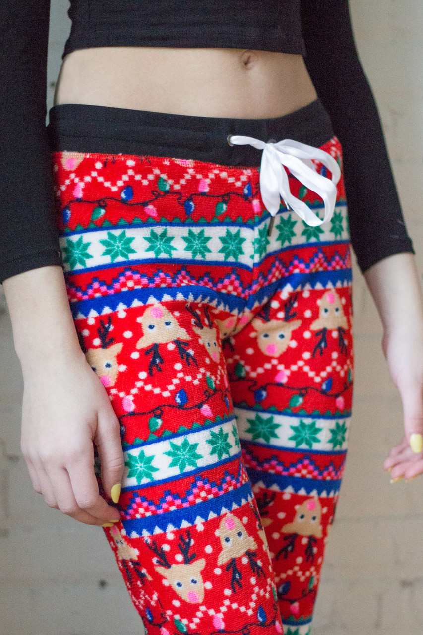 Red Reindeer Fair Isle Leggings