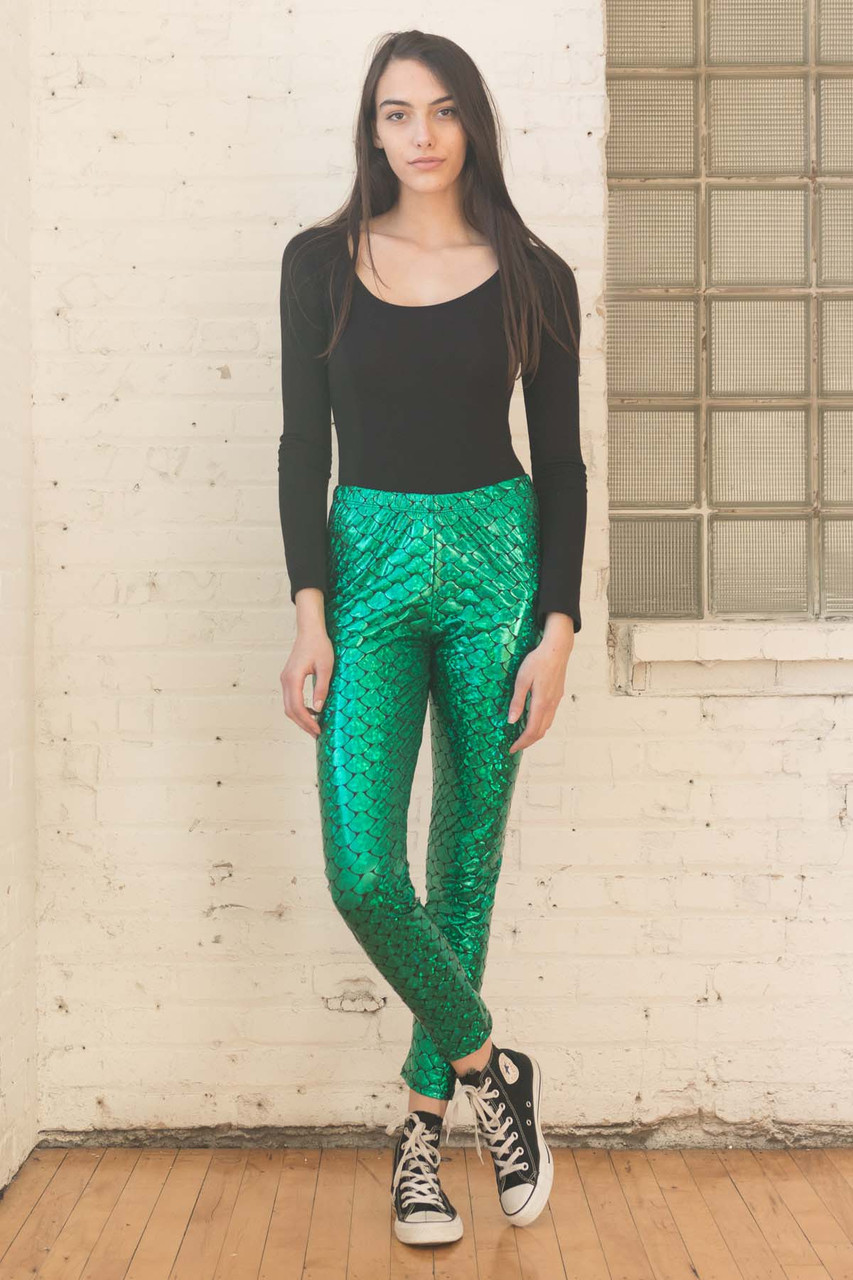 Green Mermaid Leggings // Holographic Metallic Mermaid Leggings // Made in  USA / Funstigators Festival Clothing/ Ariel Costume -  Canada
