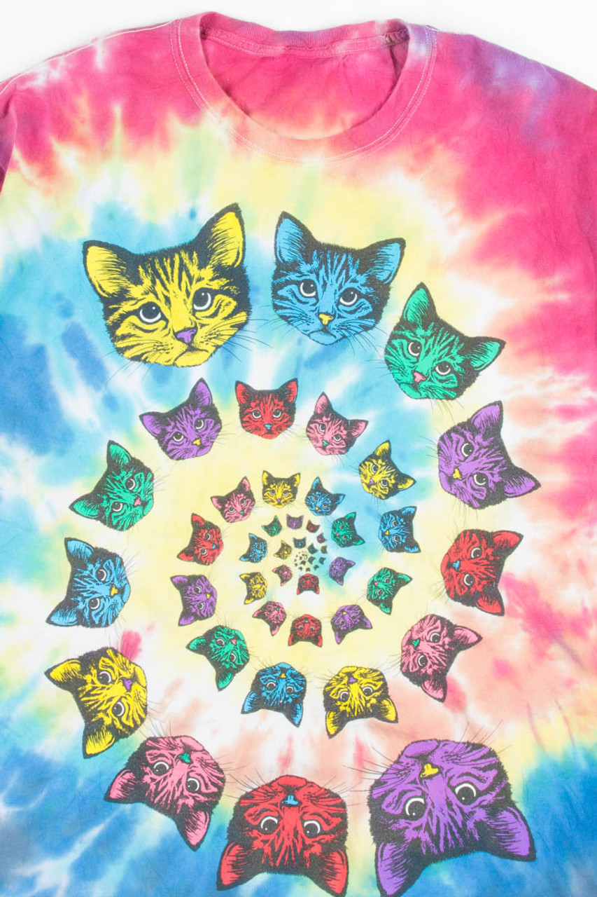 Ali-Express Women's Manic Cat Tie-Dye Tee Shirts