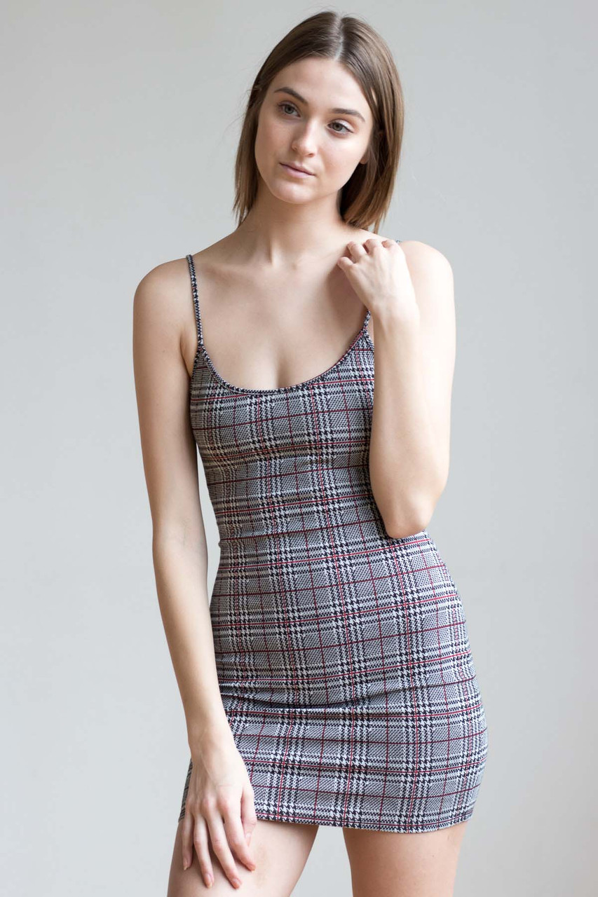 Grey Plaid Cami Dress