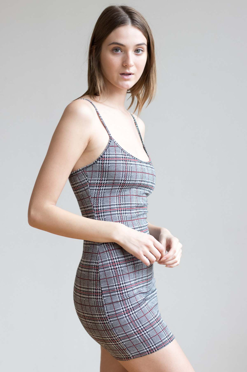 Grey Plaid Cami Dress