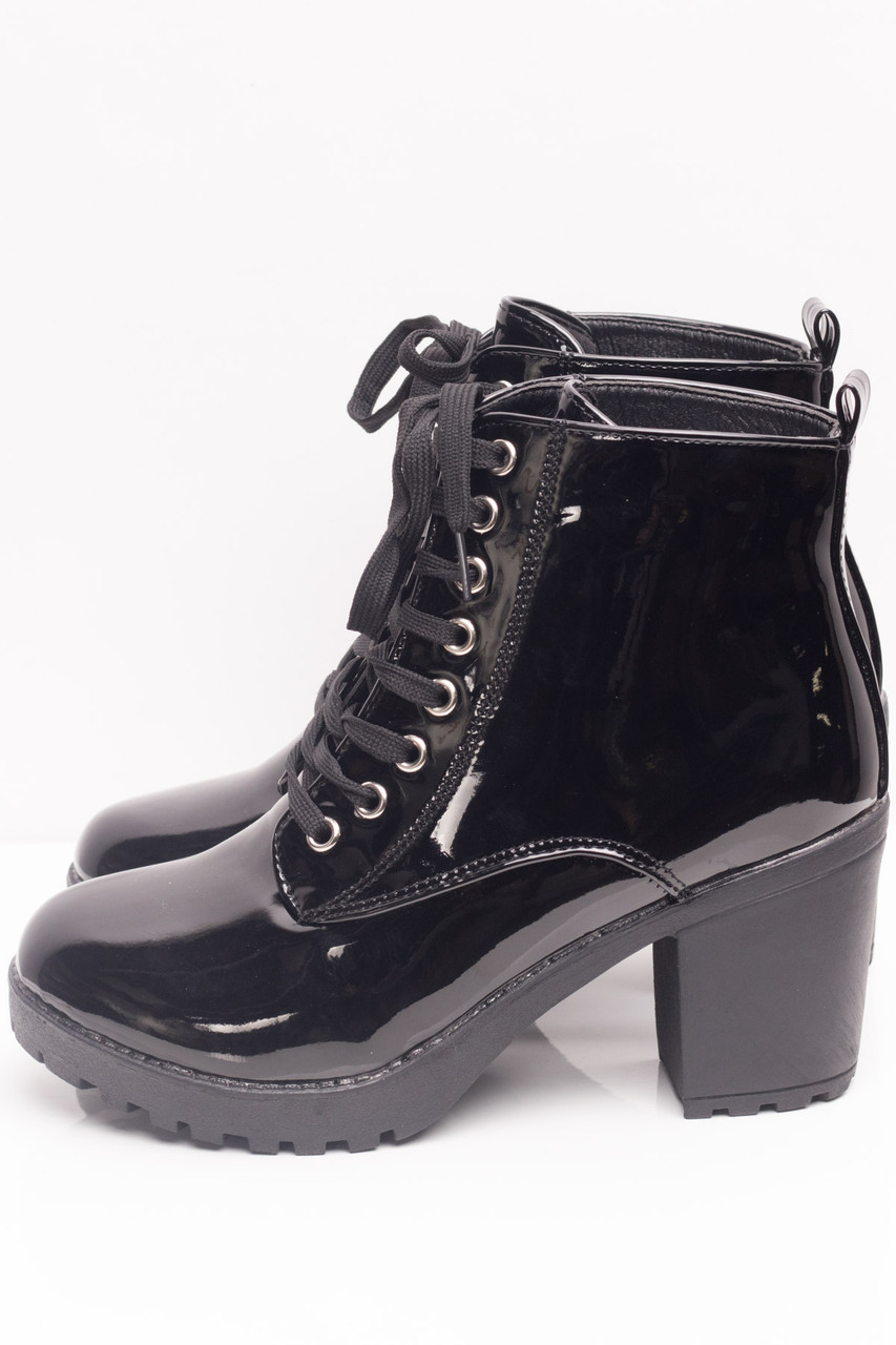 Black Patent Laceup Boots