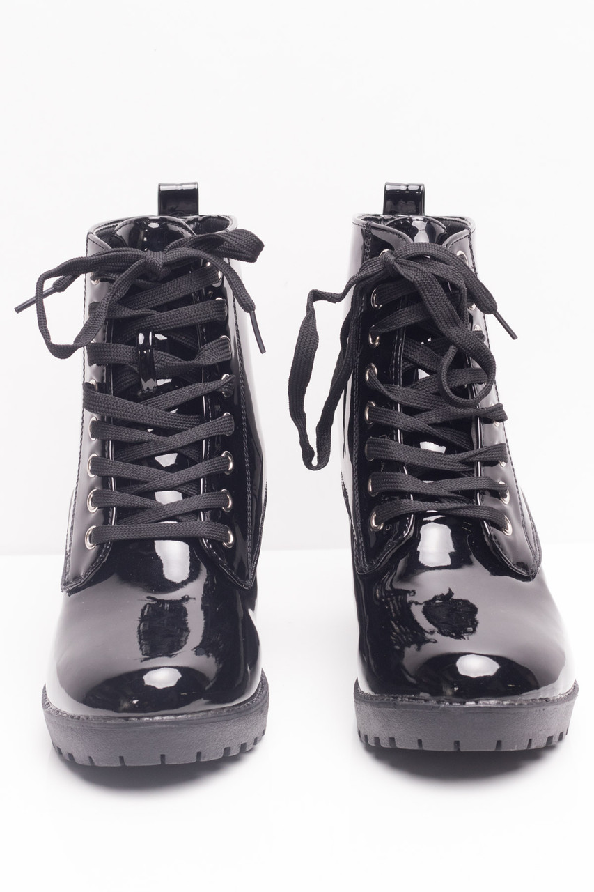 Black Patent Laceup Boots - Ragstock.com