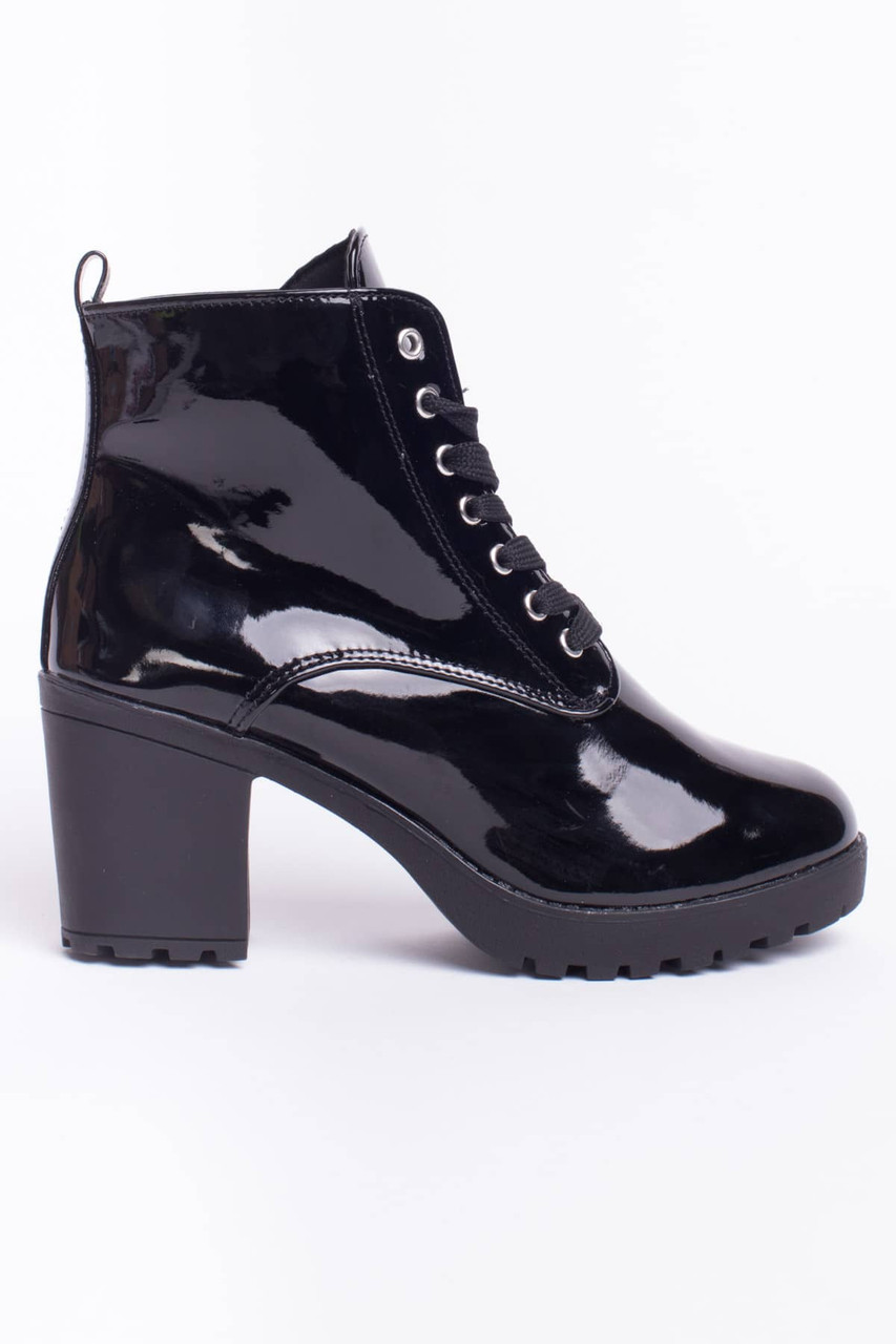 Black Patent Laceup Boots