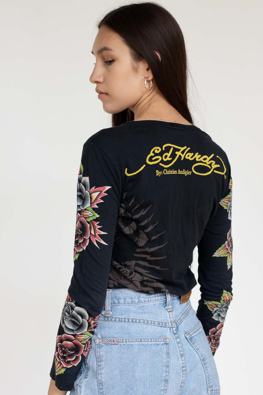 Ed Hardy Christian Audigier Denim Shirt Pearl Snap Embroidered Skull Sz XL  | eBay