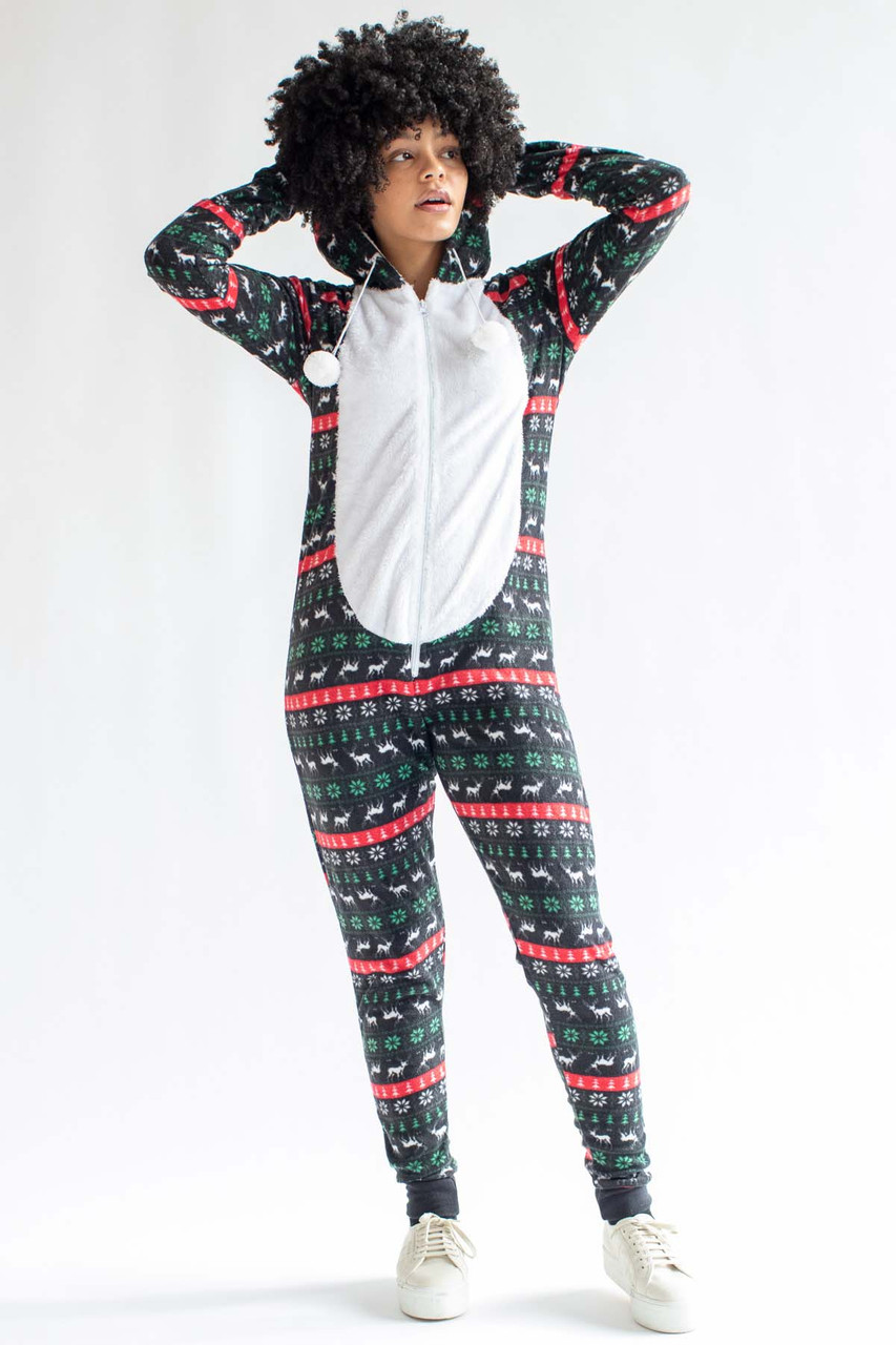Black Reindeer Fair Isle Onesie Pajamas