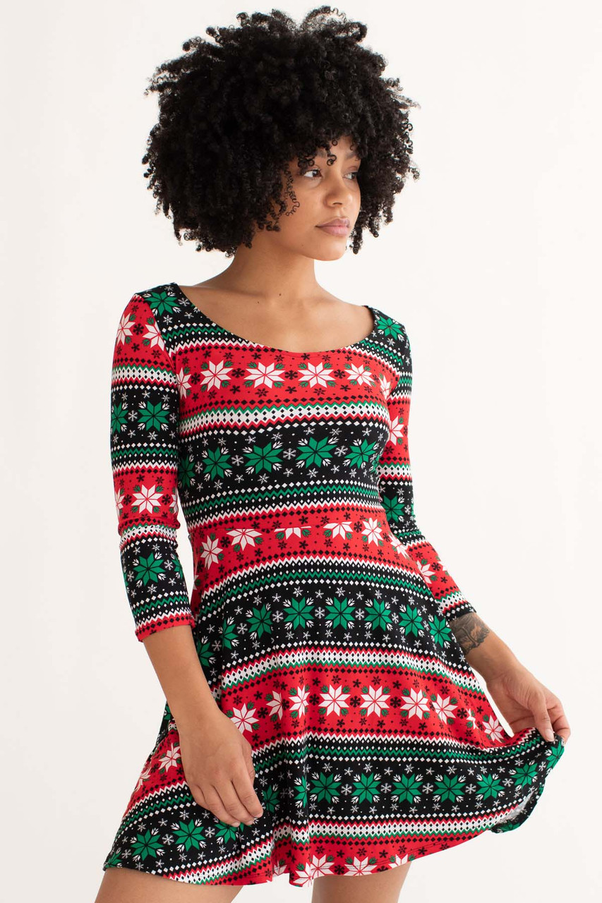 Red & Green Snowflake Fair Isle Dress