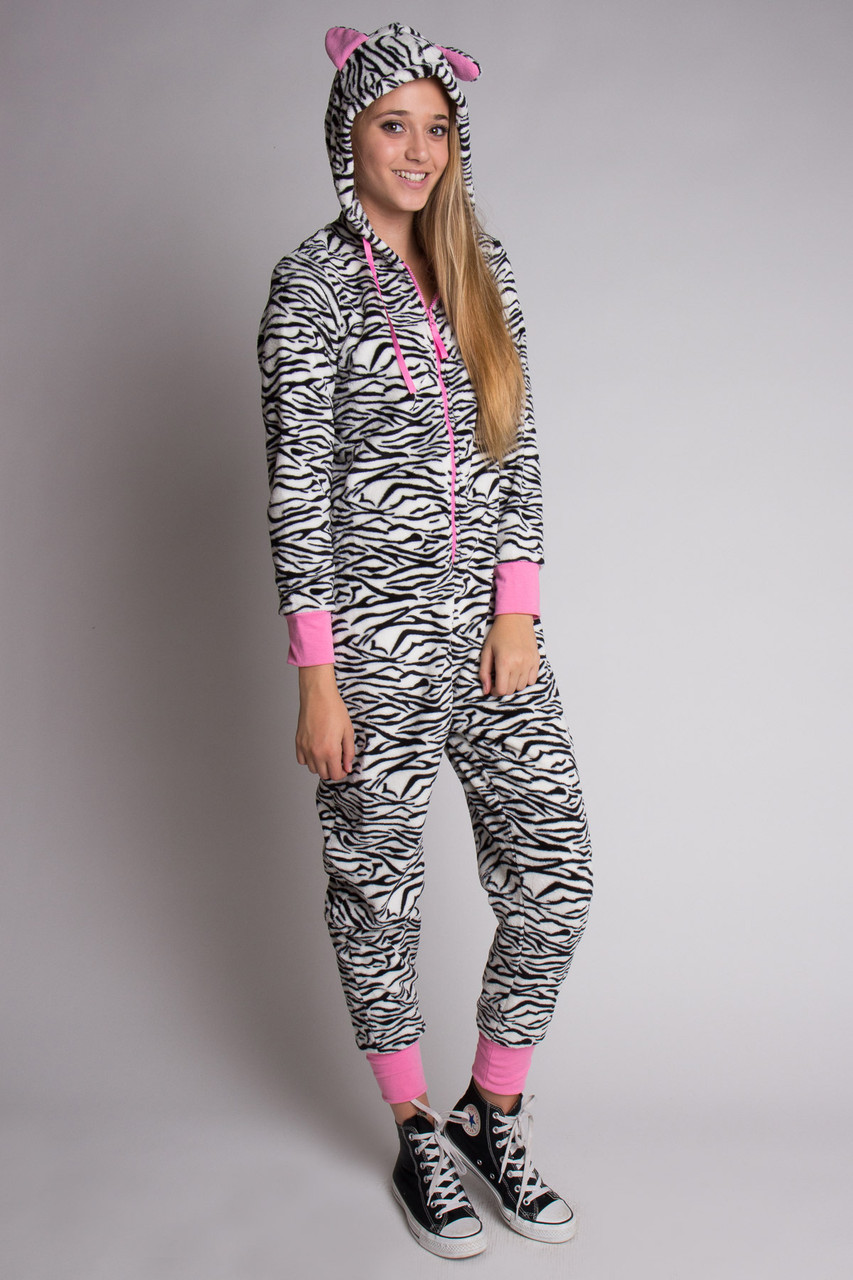 White Black and Pink Zebra Onesie Pajamas