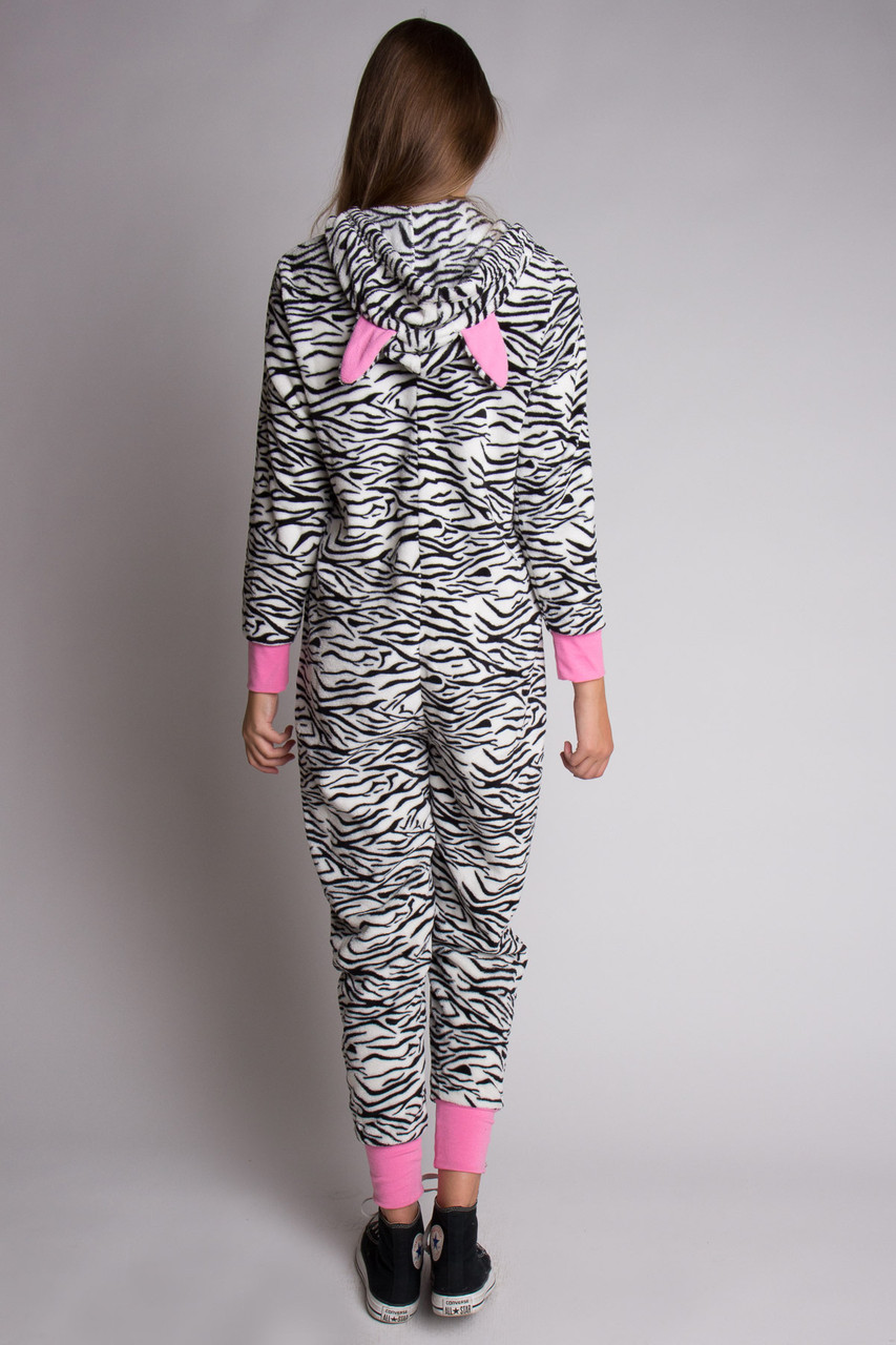 White Black and Pink Zebra Onesie Pajamas