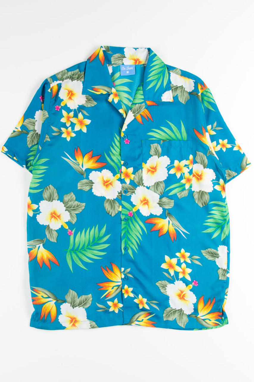 Hawaiihemdshop Hawaiian Shirt Classic Flowers (Blue) for Men / 100% Cotton / Size S - 8XL / Hibiscus / Flower / Blue