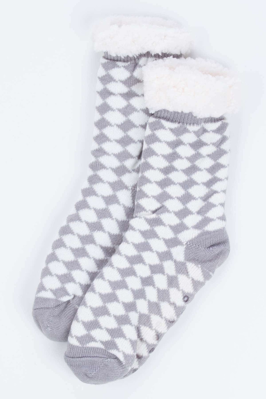 Grey Checkered Sherpa Lined Socks