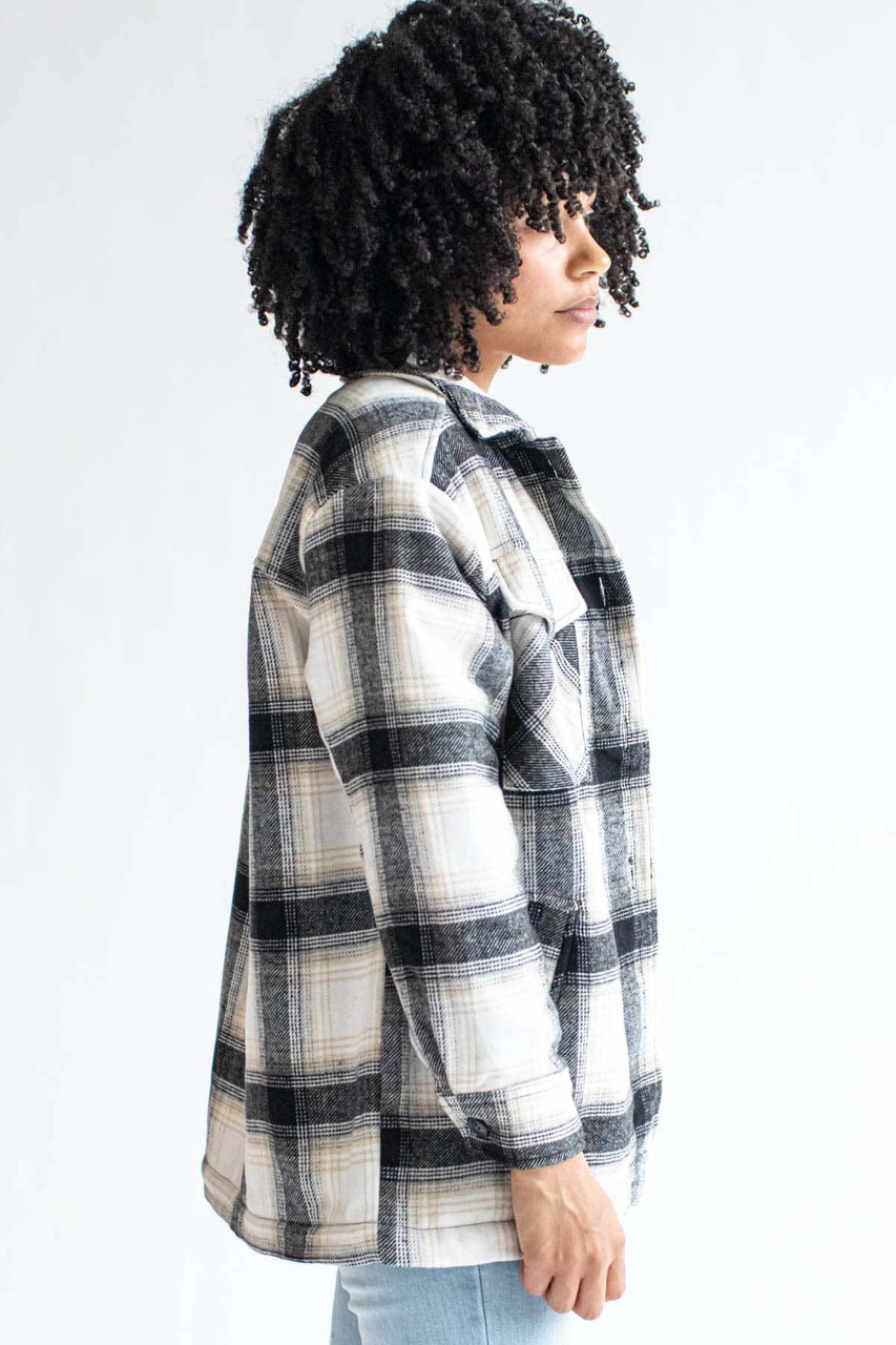 Black Sherpa-Lined Flannel Jacket