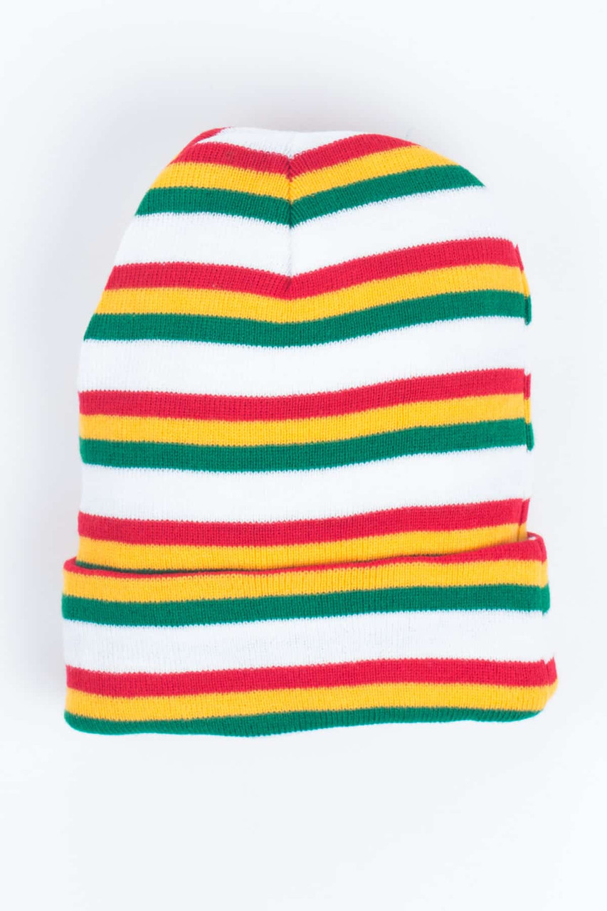 White 90s Rasta Striped Beanie