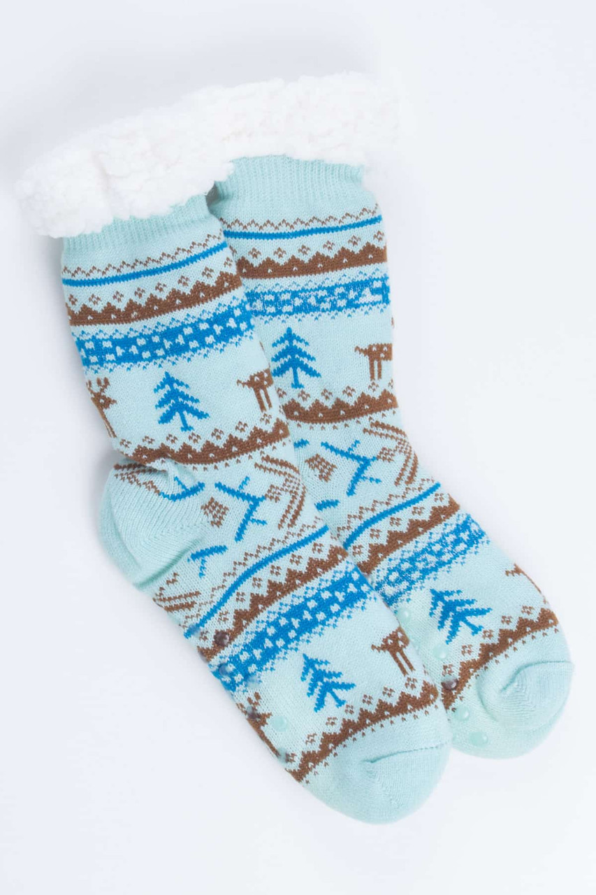 Teal Fair Isle Sherpa Lined Socks