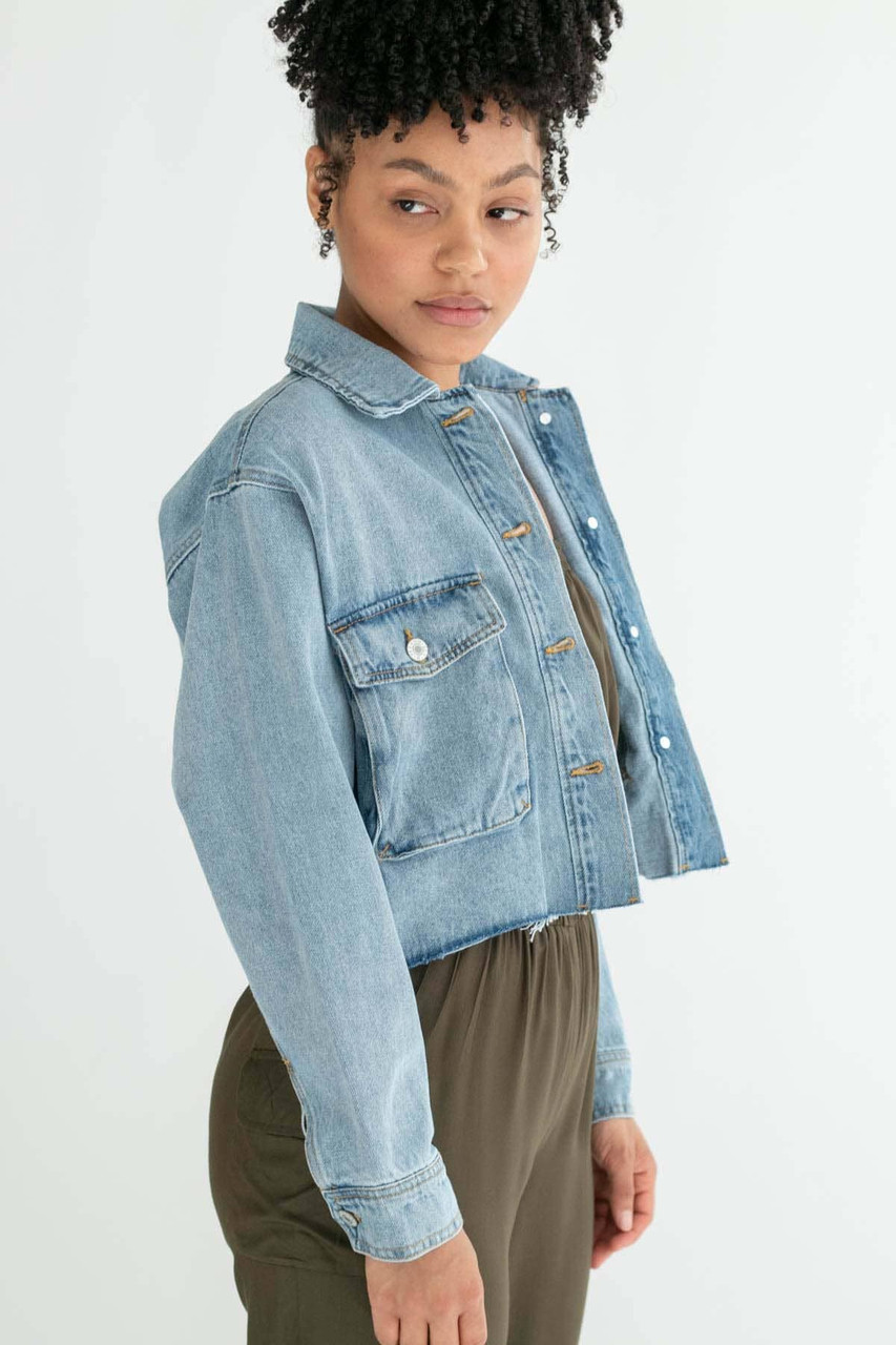 WOKEZ Chain Detail Button Front Super Crop Denim Jacket (Size : XS): Buy  Online at Best Price in UAE - Amazon.ae