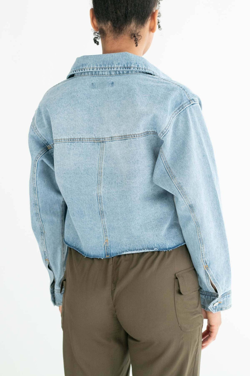 ASOS DESIGN cropped denim jacket in light wash with rips | ASOS