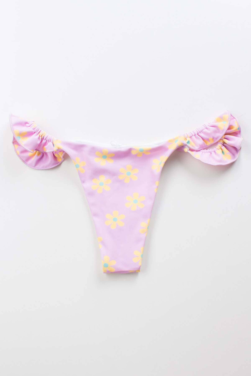 Pink Frilled Daisy String Bikini Top