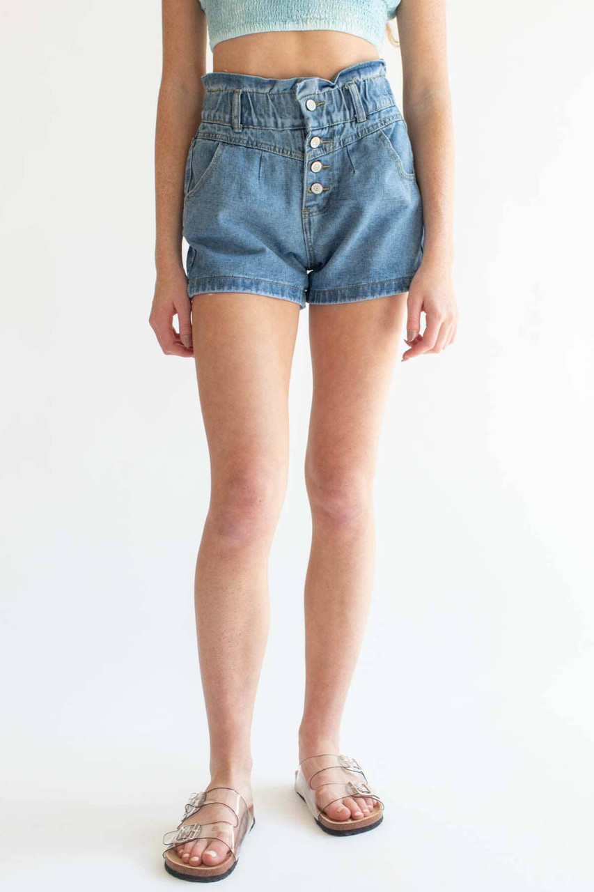 Girls' High-rise Paper Bag Jean Shorts - Cat & Jack™ Medium Wash M : Target