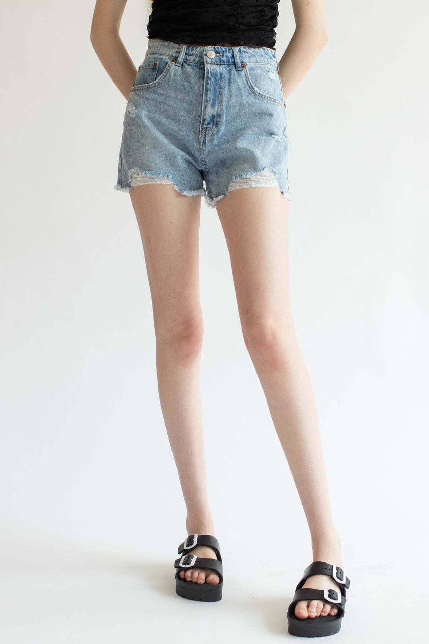 Premium Bling Cut Out Denim Mom Shorts | Nasty Gal